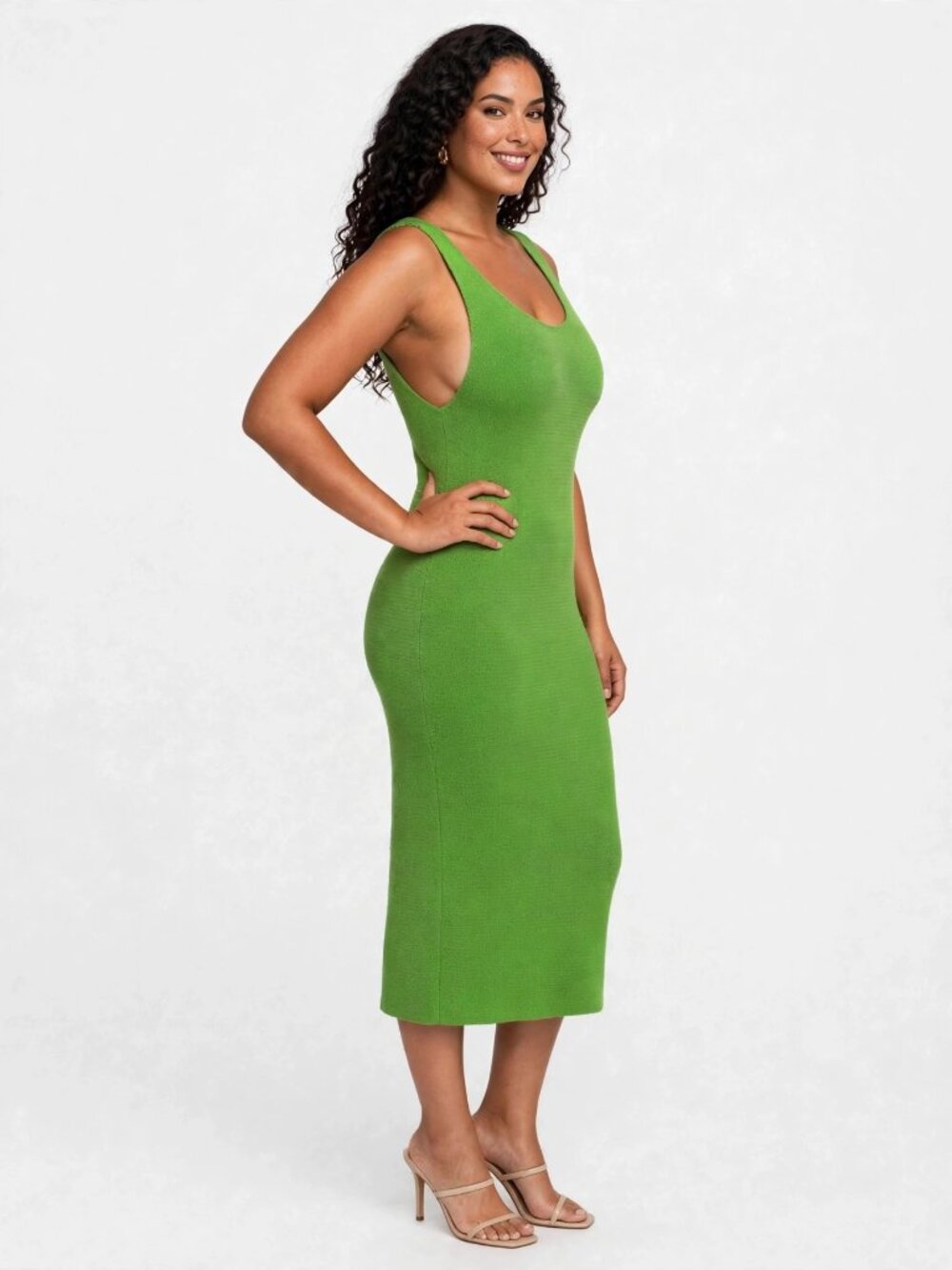 Helmut Lang Green Knit Sleeveless Midi Dress Scoop Neck L